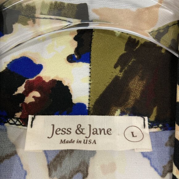 Jess & Jane Large Multi Abstract Open Front Stretch Knit Artsy Duster Jacket - Picture 2 of 10